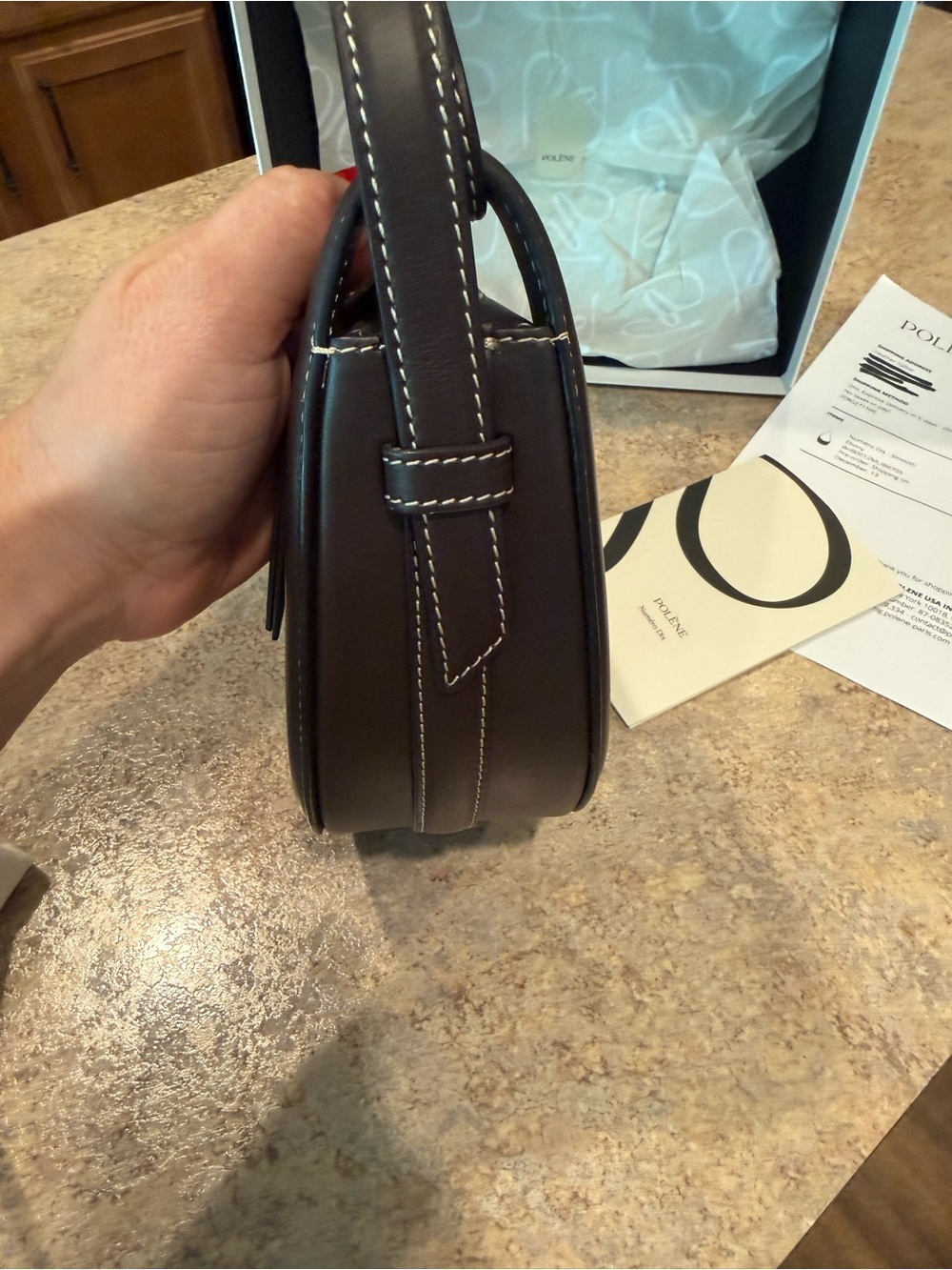 Polene Numero Dix in smooth Ebony leather - Picture 5 of 8